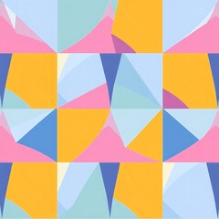 Obraz premium Abstract Geometric Pattern: Vibrant, playful geometric shapes in shades of pink, blue, and yellow create a seamless, modern pattern, perfect for textile design or digital backgrounds. 
