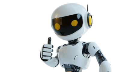 Friendly Robot Giving Thumbs Up, Cheerful Gesture on Transparent Background