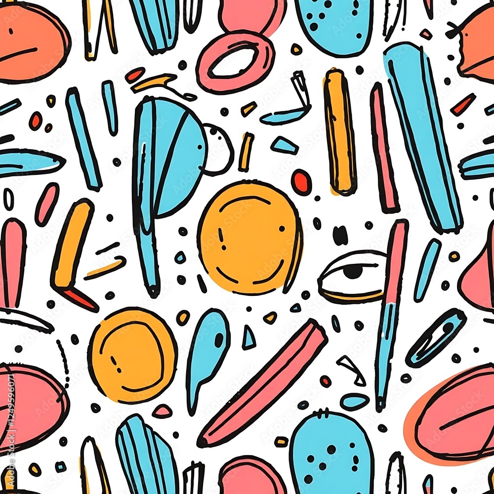 Aufkleber abstract doodle pattern: a vibrant and playful seamless pattern featuring whimsical hand-drawn doodl