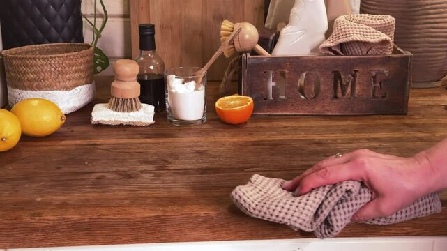 a woman washes white kitchen doors in a house