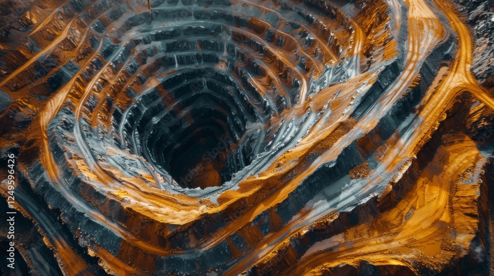 Leinwandbilder a large mining pit reveals deep layers of soil and rock. intricate patterns swirl with contrasting o