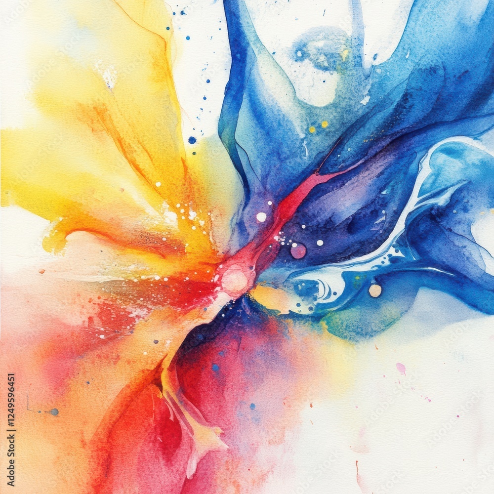 Poster vibrant explosion of color showcasing dynamic watercolor techniques and fluid artistic expression in