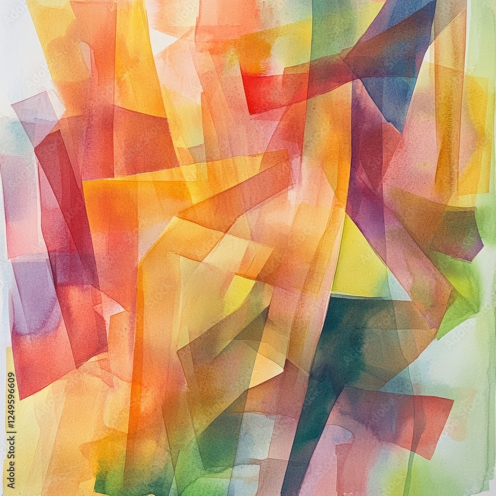 Poster colorful abstract watercolor composition featuring vibrant shapes and layers in a dynamic arrangemen