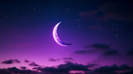 Night sky Ramadan background with a crescent moon and stars on a dramatic twilight sky Celebrating Eid alAdha Eid alFitr Mubarak Holy Month and the Islamic New Year festival
