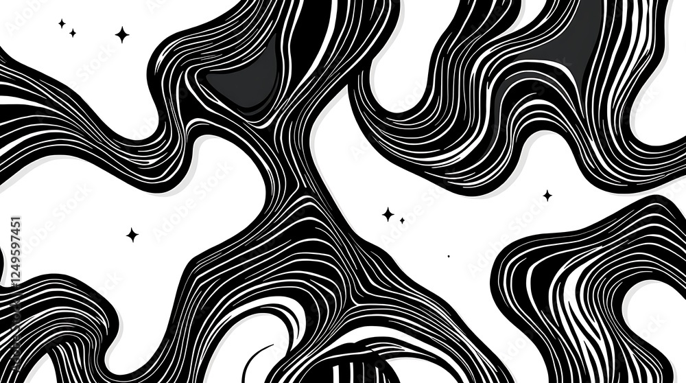 Poster abstract swirling lines: a captivating black and white abstract pattern of swirling lines creates a 