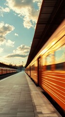 Obraz premium Express train departing from a station urban city evening sky dynamic view motion and travel concept