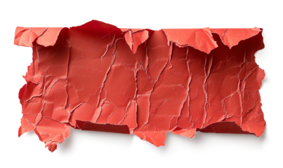 piece of red cardboard paper tear on a transparent background