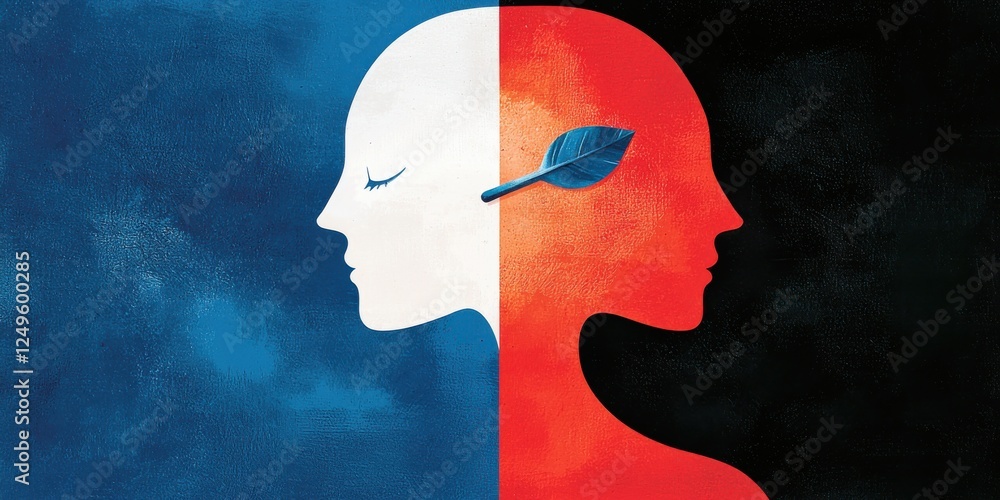 Poster exploring duality of emotions through artistic expression in graphic design