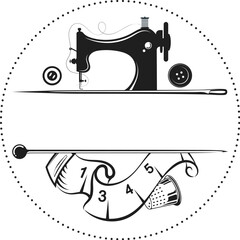 Symbol for sewing salon, sewing machine and needle with thread