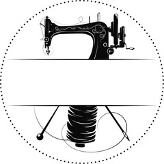Symbol for sewing in a circle, sewing machine and needle with thread
