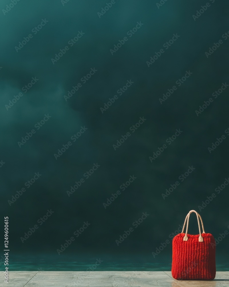 Poster solo red bag on minimalistic floor urban setting product calm environment side view concept