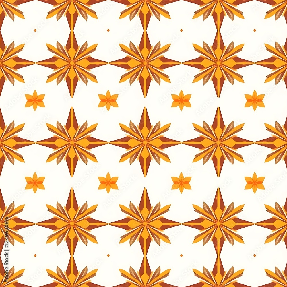 Poster geometric starburst pattern: a seamless pattern with intricate golden starburst shapes interspersed 