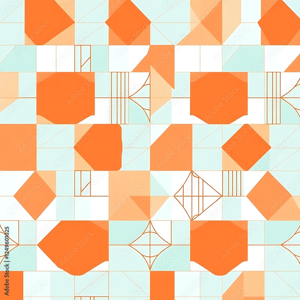 Poster geometric abstract pattern: a vibrant and modern seamless pattern featuring a playful mix of orange 