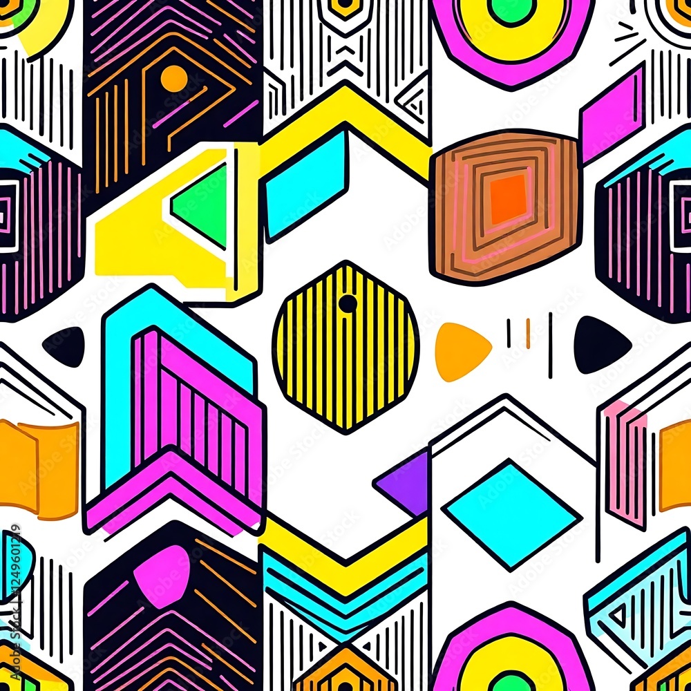 Poster geometric abstract pattern: a vibrant and dynamic geometric abstract pattern in bold colors and cont