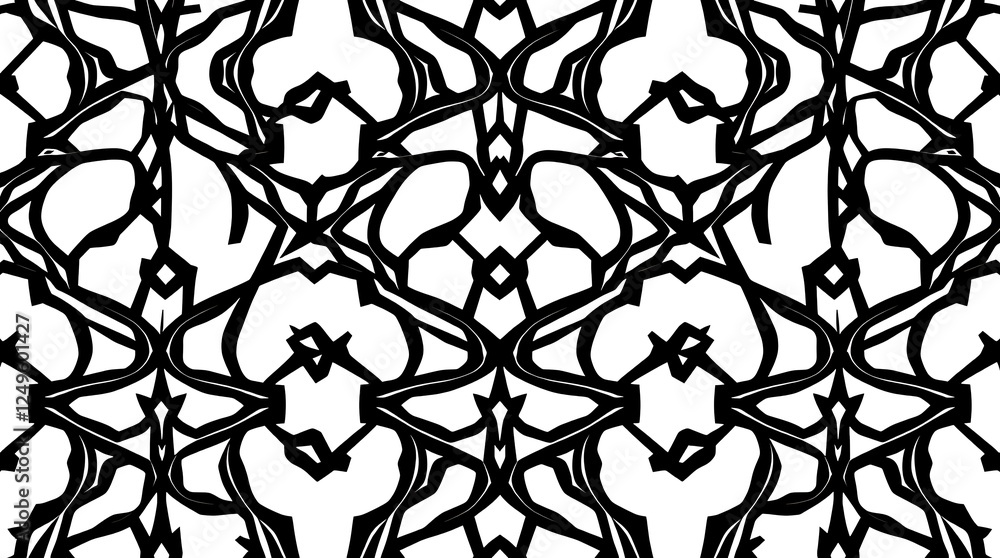 Poster intricate black and white pattern: a mesmerizing black and white pattern with intricate floral motif