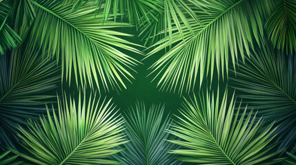 Intricate thin-line palm leaf pattern on dark green background exuding botanical elegance