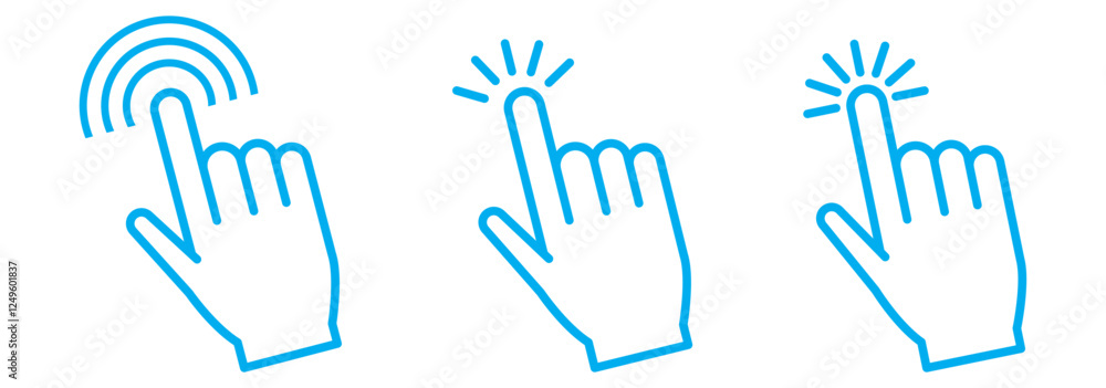 Poster set of mouse click cursor arrow icons, hand cursor and loading icons. vector illustration