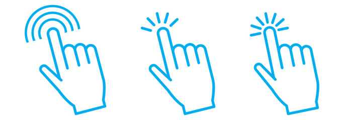 Set of mouse click cursor arrow icons, hand cursor and loading icons. Vector illustration