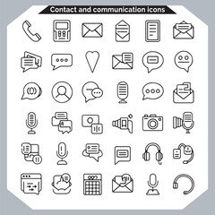 Professional Contact Icons Business Card Outline Icon Set