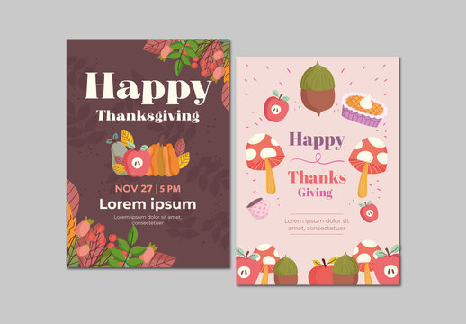Festive Brown and Pink Thanksgiving Flyer Template