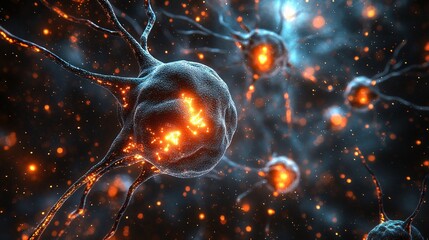 A vibrant depiction of neurons firing, showcasing intricate details and glowing connections in a dynamic, scientific setting.