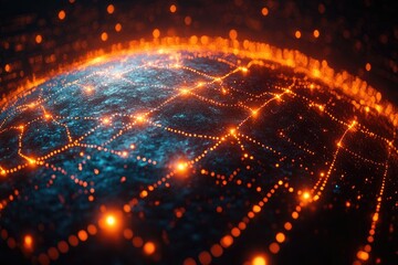 Obraz premium Glowing Network Connects Abstract Sphere