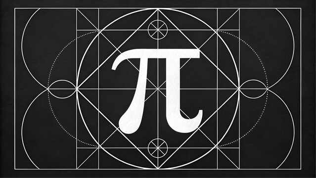 Geometric design featuring pi symbol on blackboard background with white lines