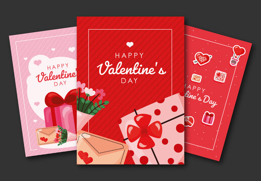 Romantic Red and Pink Valentine&rsquo;s Day Card Set