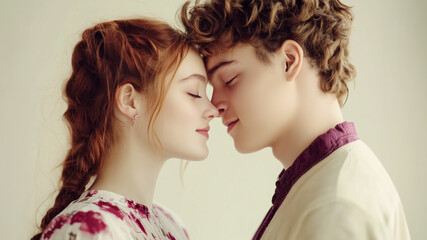 Young couple in love kissing.