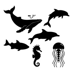 vector illustration of ocean animals