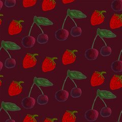 Hand-Drawn Strawberry Cherry Seamless Pattern