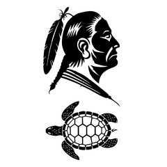 Silhouette of Native American and turtle