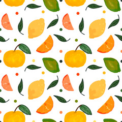 Watercolor Citrus Fruit Pattern, Lemon Orange Peach Design