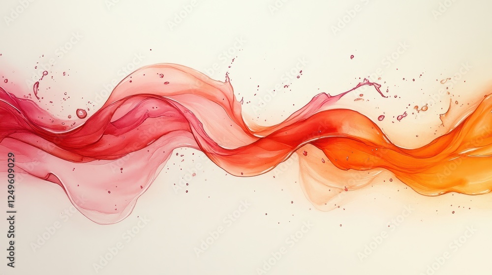 Poster abstract flowing waves in shades of red and orange with splashes.