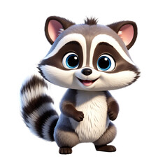 Cartoon animal. Cute funny baby raccoon waving cheerfully. Wild animals