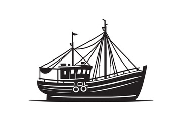 Fishing boat silhouette vector with white background