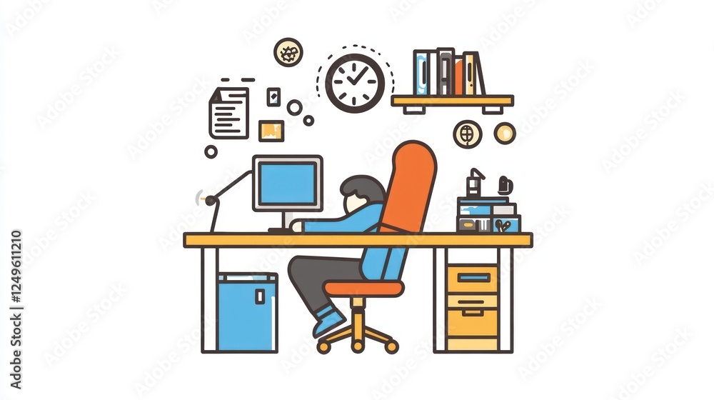 Aufkleber person working at a desk in an office setting. possible use stock photo for productivity, work from 