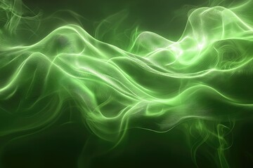 Ethereal green waves of light create a mystical, flowing abstract design.