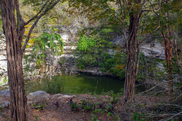 Sacred cenote at the archeological site Chichen Itza, Mexico