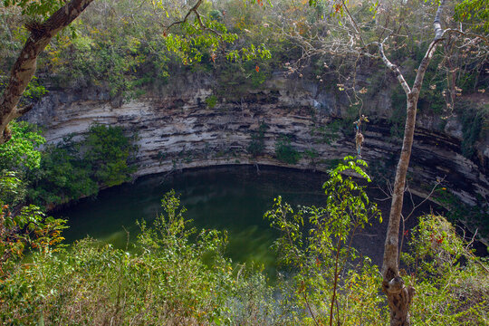 Sacred cenote at the archeological site Chichen Itza, Mexico