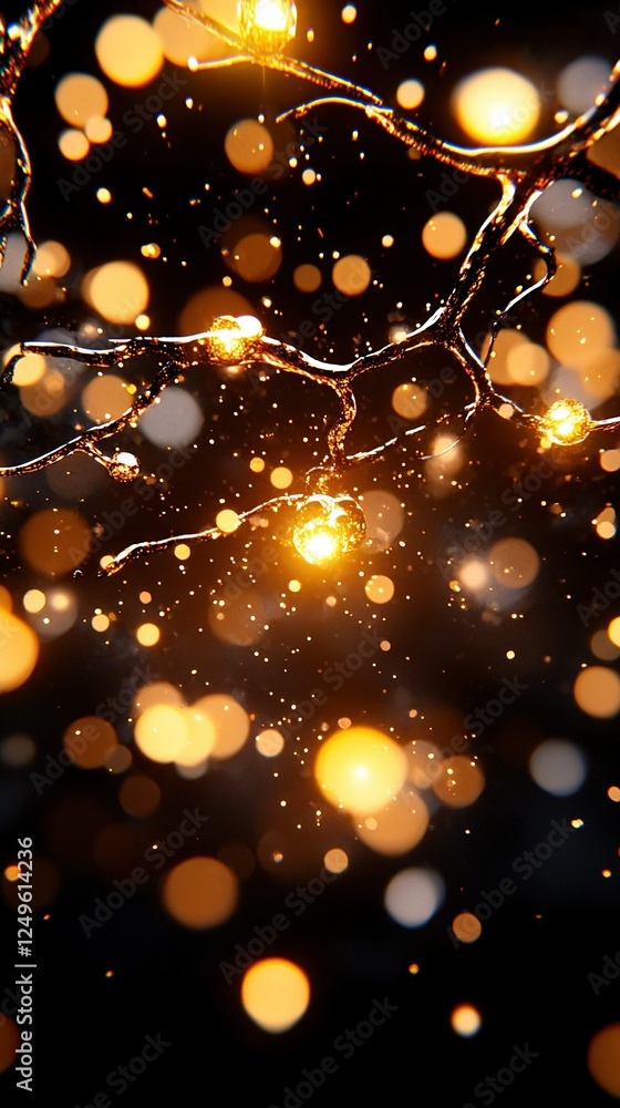 Aufkleber blurry photo of a tree branch with a light on it, surrounded by bokeh of lights in the background