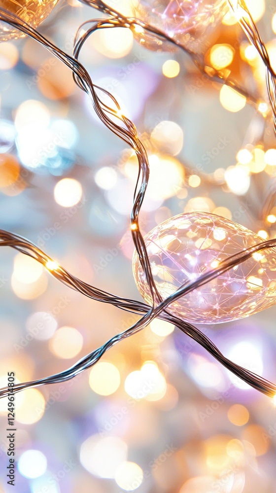 Poster a focused shot of a string of lights with a hazy backdrop of twinkling lights in the background
