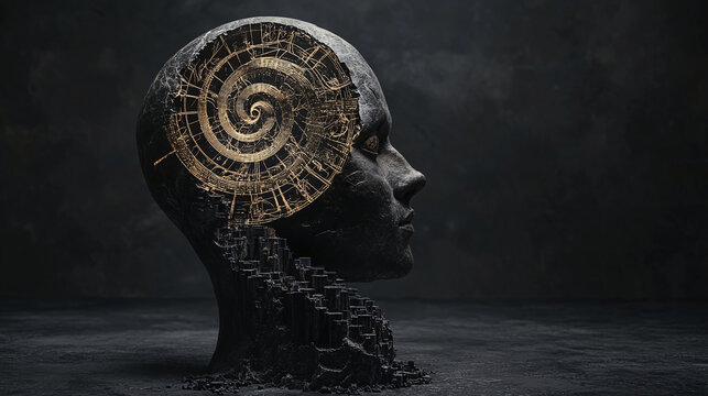 T&ecirc;tre diabolique avec des spirales dor&eacute;es