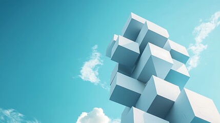 A creative stack geometric blocks forming a futuristic business tower