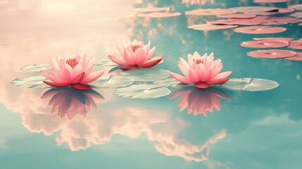 Pink water lilies serene pond sunset reflection calm nature spa