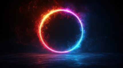 Obraz premium Fiery ring portal, dark background, fantasy, design element