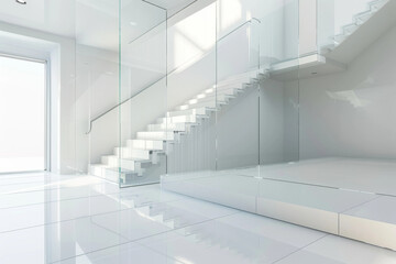 Stylish Upstairs Area with Beautiful Glass Work and Clean White Tiles