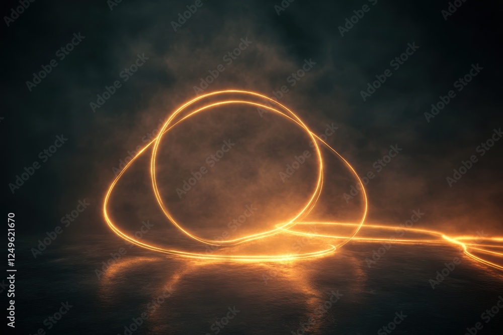 Poster unique glowing trails form abstract shapes in dark setting with misty background