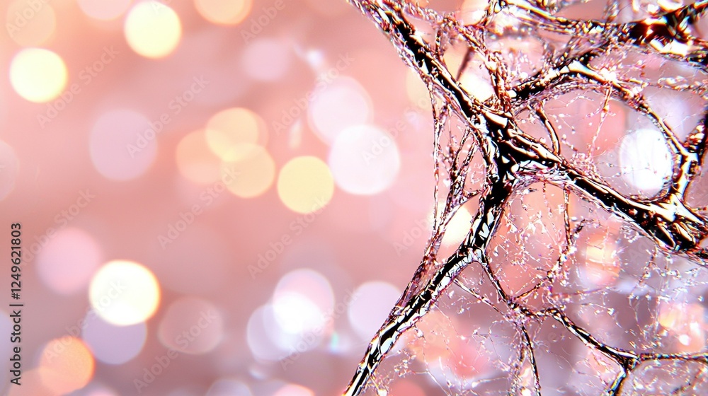 Poster close-up image of a tree branch with water droplets and a blurred background
