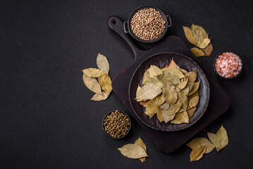 Dried bay leaves, spice, seasoning for cooking at home